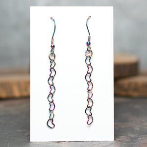 Rainbow Color Mini Dangling Hearts Pierced Earrings